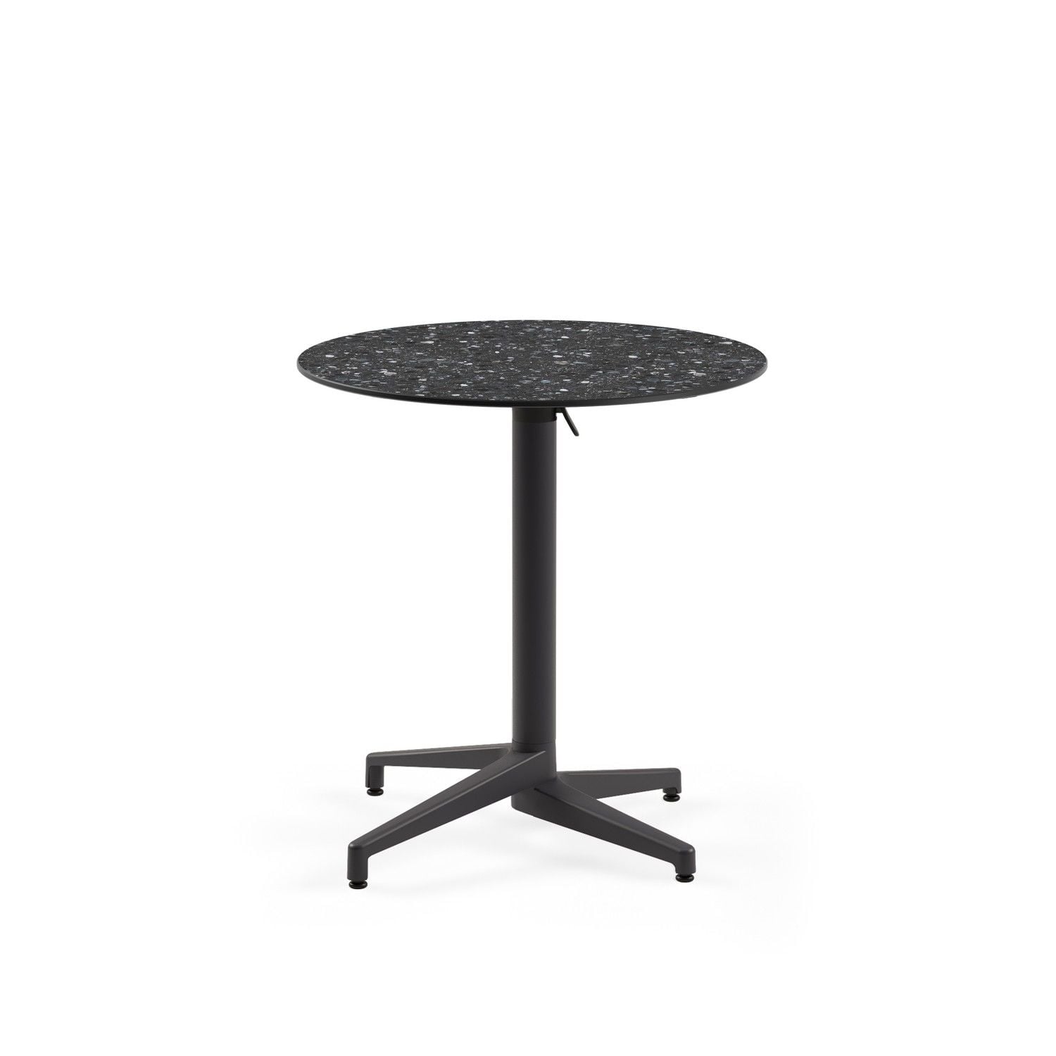 Compact Katlanır Paslanmaz Otel Masası – 77 cm Yuvarlak Terrazzo Mermer Desenli, Antrasit Gri Ayaklı, Dış Mekan ve Bahçe Kullanımı için Dayanıklı Restoran ve Cafe Masası