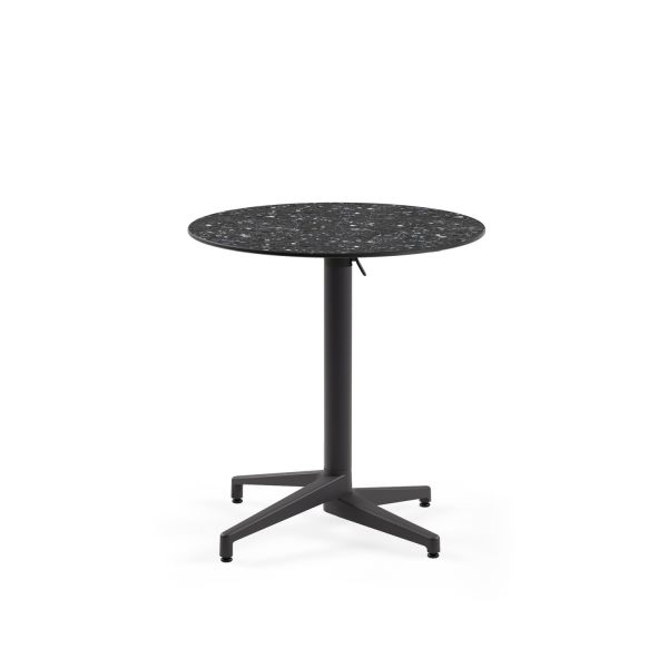 Compact Katlanır Paslanmaz Otel Masası – 77 cm Yuvarlak Terrazzo Mermer Desenli, Antrasit Gri Ayaklı, Dış Mekan ve Bahçe Kullanımı için Dayanıklı Restoran ve Cafe Masası