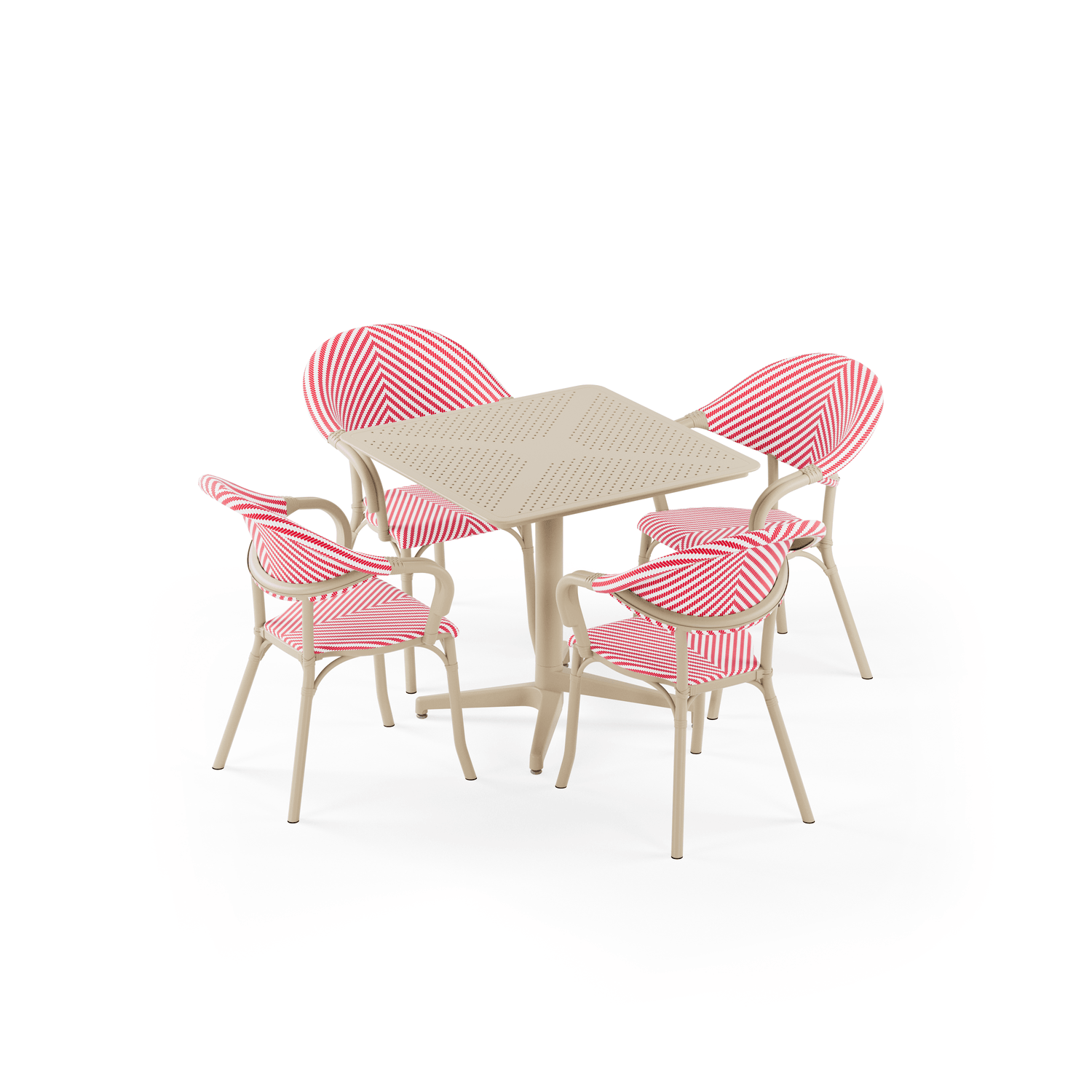Bej Gövde Kırmızı Beyaz Fileli Bahçe Masa Sandalye Takımı