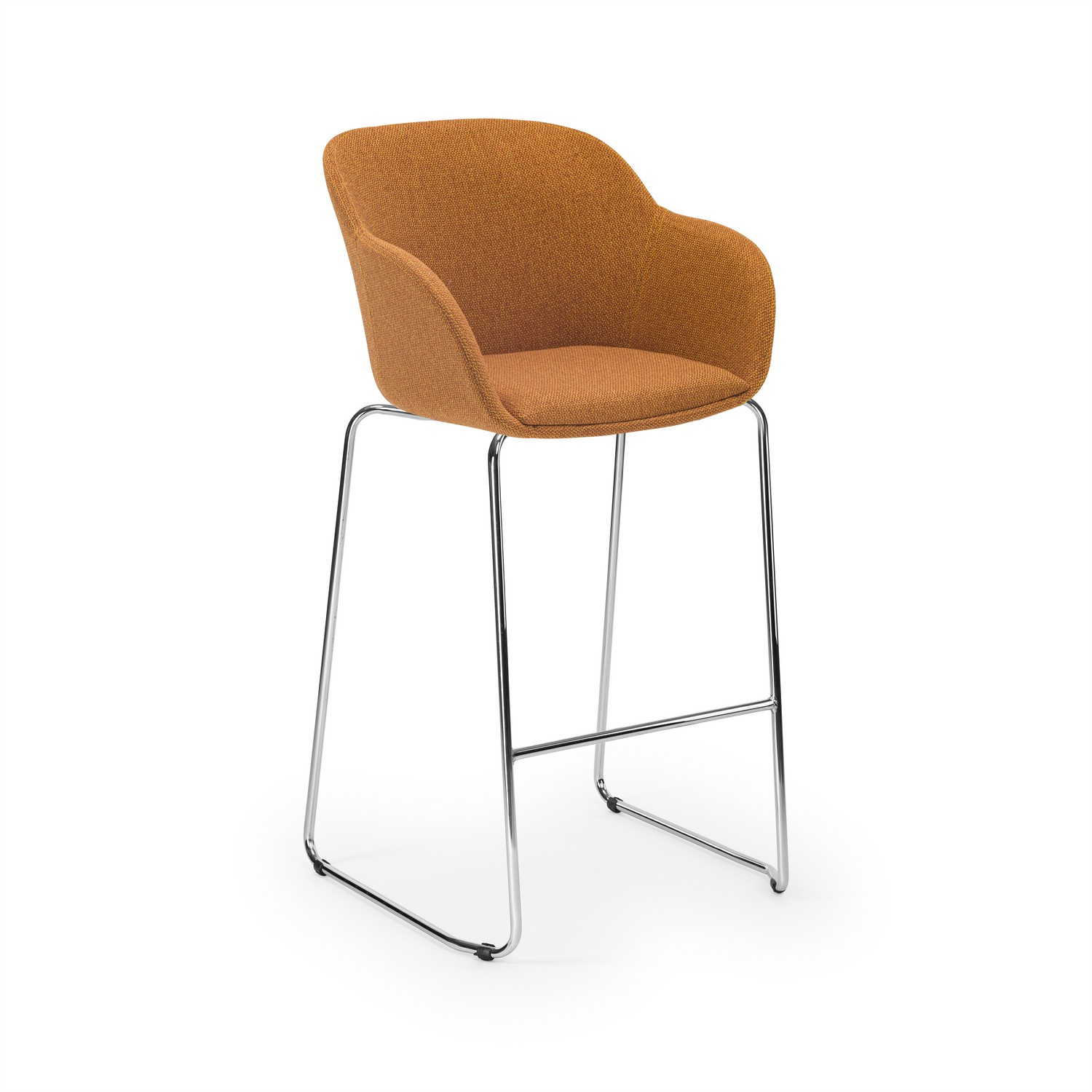 Turuncu Kumaş Metal Krom Ayaklı Ergonomik Bar Sandalyesi