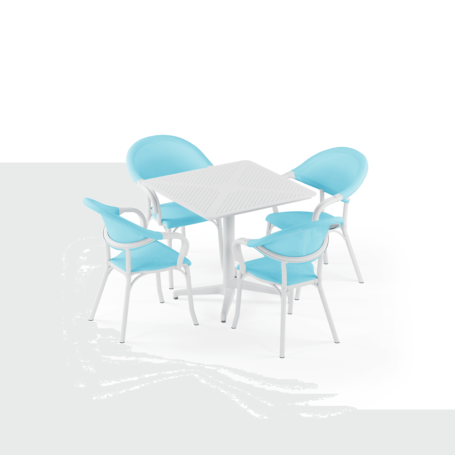 Beyaz Turkuaz Mavi 4 Kişilik Bahçe Masa Sandalye Seti 80x80