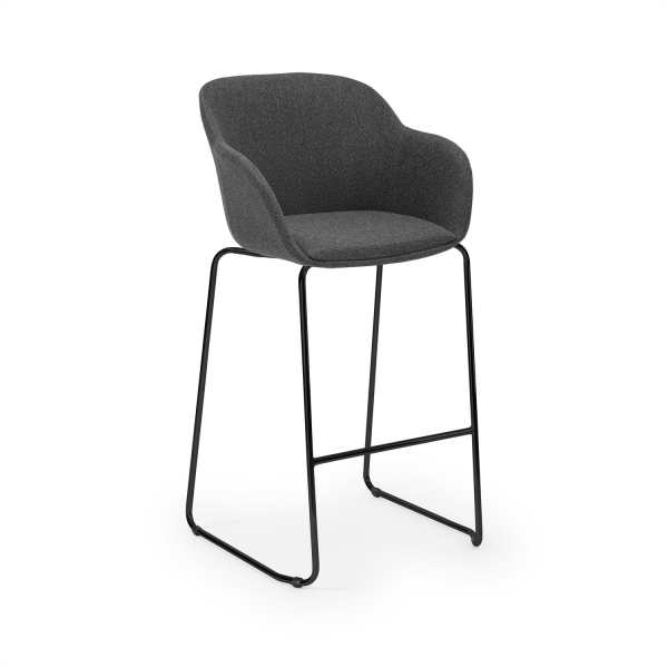 Antrasit Kumaş Bar Sandalyesi Siyah Metal Ayaklı Ergonomik