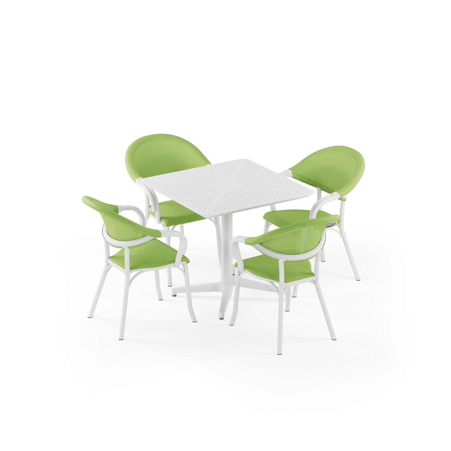 Beyaz Yeşil 4 Kişilik Bahçe Masa Sandalye Takımları 80x80 cm