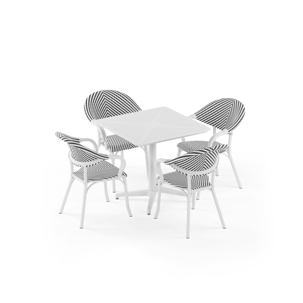 Beyaz Siyah 4 Kişilik Bahçe Masa Sandalye Takımı 80x80
