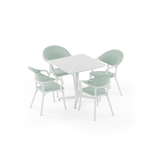 Beyaz Yeşil 4 Kişilik Bahçe Masa Sandalye Takımı 80x80