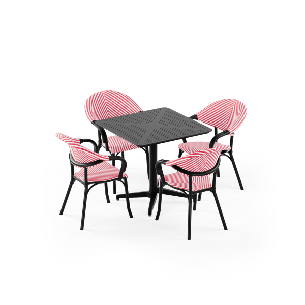 Siyah Kırmızı 4 Kişilik Bahçe Masa Sandalye Takımı 80x80