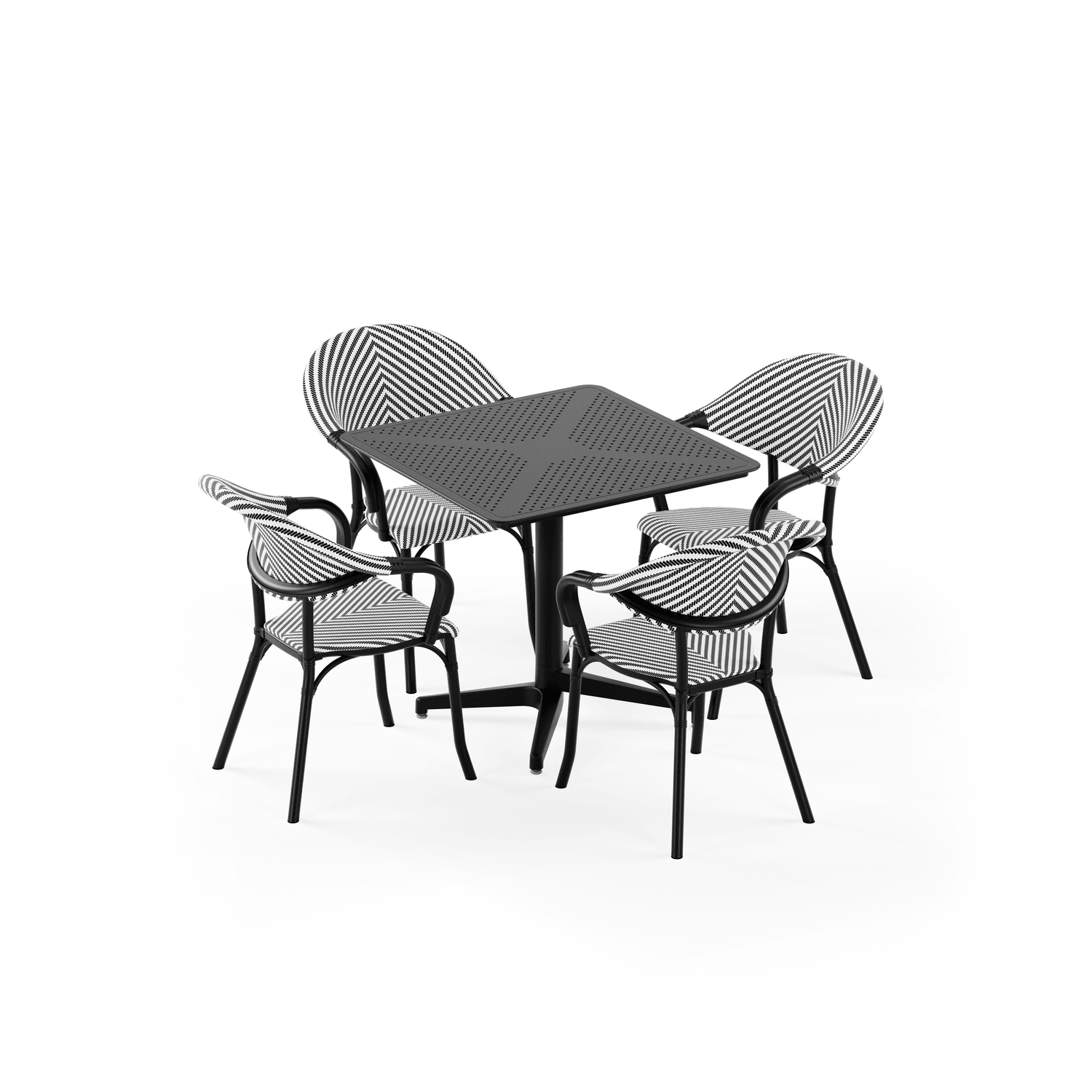Siyah Beyaz 4 Kişilik Bahçe Masa Sandalye Takımı 80x80
