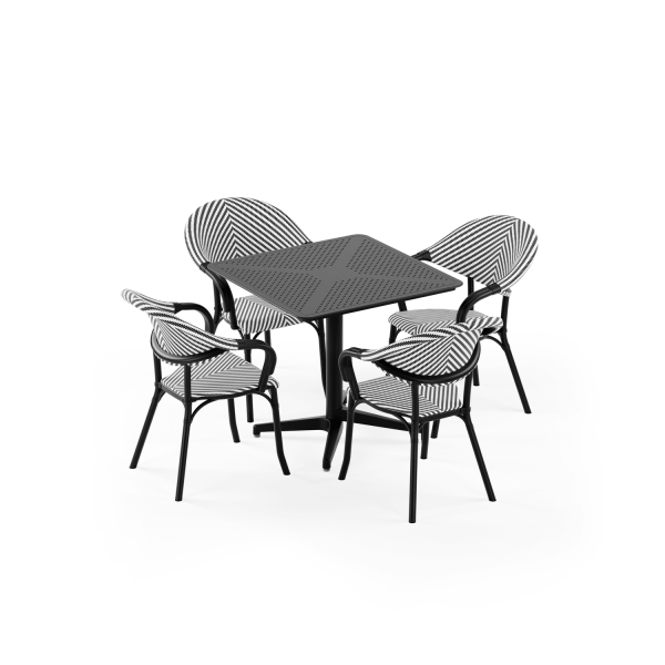 Siyah Beyaz 4 Kişilik Bahçe Masa Sandalye Takımı 80x80