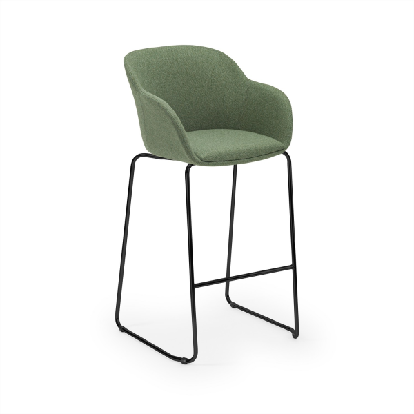 Yeşil Kumaş Bar Sandalyesi Siyah Metal Ayaklı Ergonomik 75 cm
