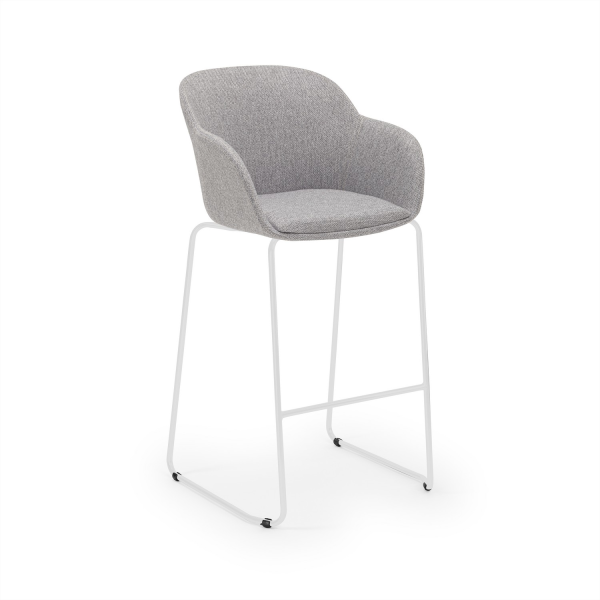 Ergonomik Gri Kumaş Mutfak Bar Sandalyesi Metal Beyaz Ayaklı
