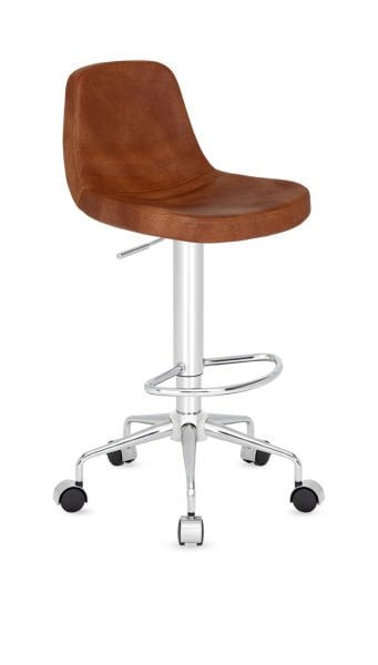 İkona Küçük Tekerlekli Bar Sandalyesi Ergonomik Silinebilir Deri Krom Ayak Amortisörlü Yüksek Masalar için Şık ve Konforlu Tasarım