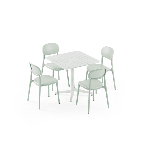 Nil Yeşili Beyaz Dış Mekan Bahçe Masa Sandalye Takımı 4 Kişilik 80x80 cm | Mutfak, Otel, Restaurant, Cafe için Dayanıklı Set