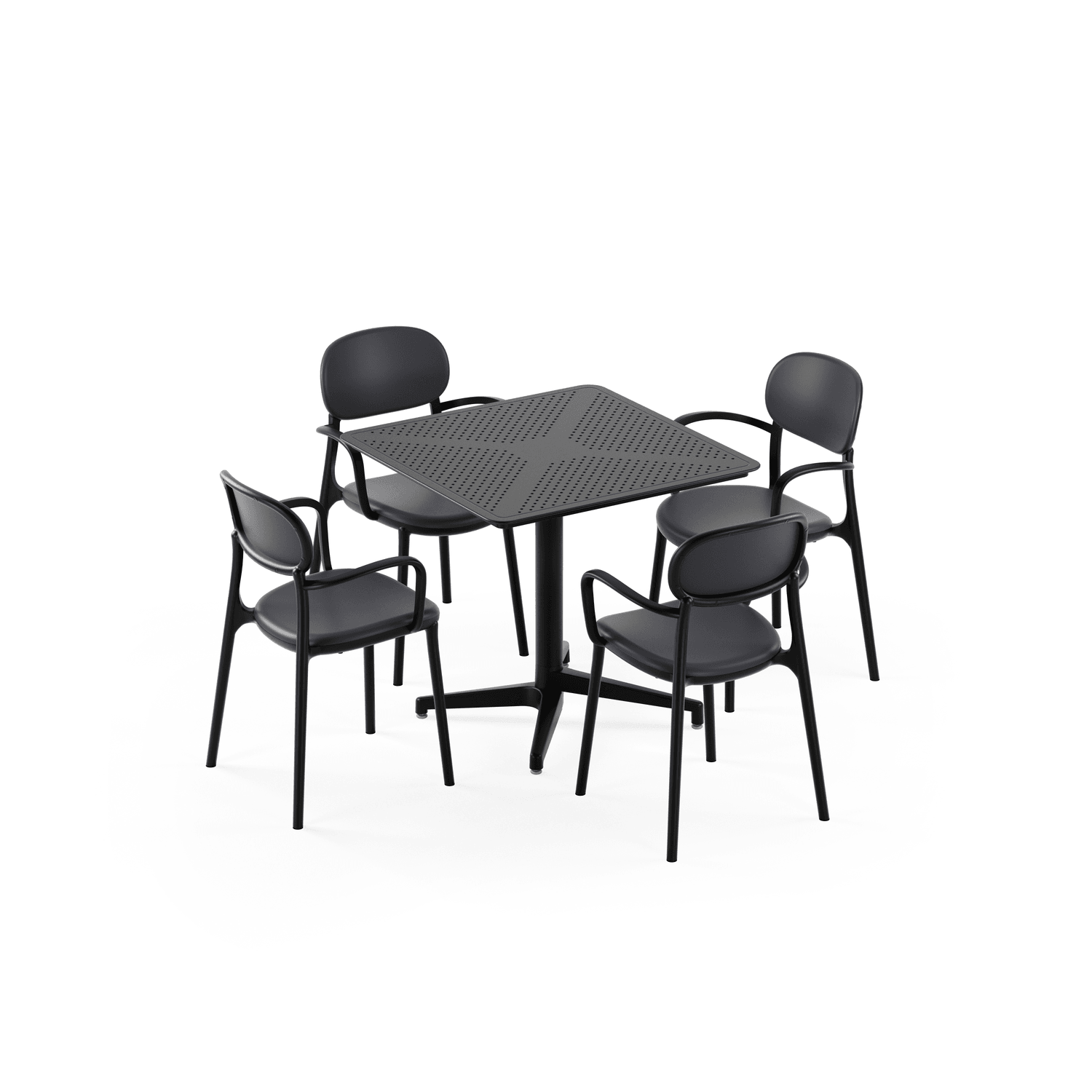 Dış Mekan Bahçe Masa Sandalye Takımı 4 Kişilik | 80x80cm Sabit Masa + Kollu Sandalye
