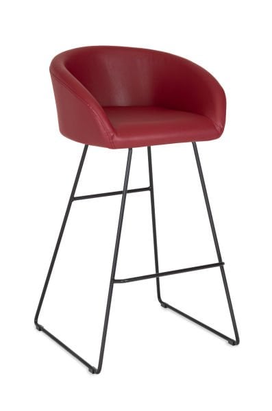 Poli Bar Sandalyesi – Bordo Deri, İnce ve Dayanıklı Siyah Tel Ayaklı, Ergonomik ve Şık Bar Sandalyesi