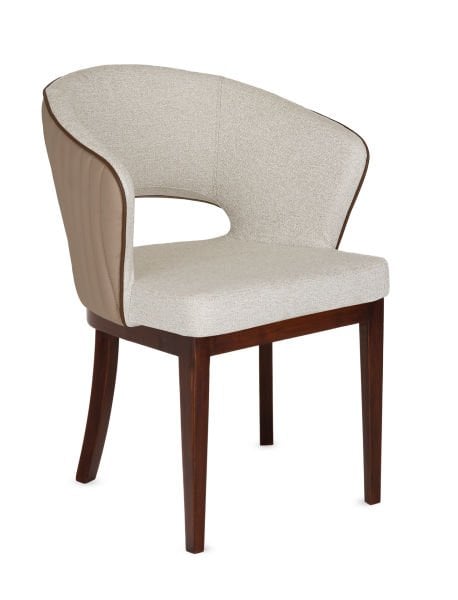 Rival Sandalye Cafe Koltuğu | Poliüretan Dökme Sünger, Krem-Cappuccino Kumaş ve Ceviz Ayaklı Şık Tasarım