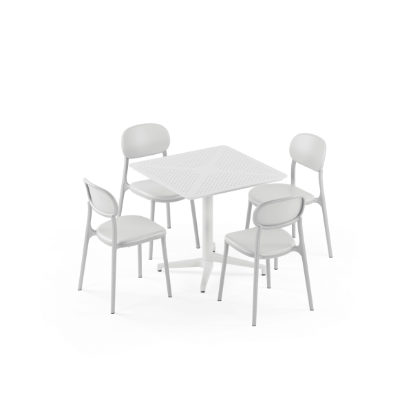 4 Kişilik Beyaz Ve Soğuk gri Bahçe Masa Sandalye Takımı | 80x80cm Sabit Masa | Dış Mekan Otel Cafe Balkon Kullanımı