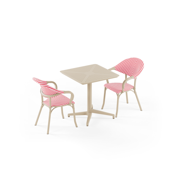 Bej Kırmızı Beyaz 2 Kişilik 70x70 Bahçe Masa Sandalye