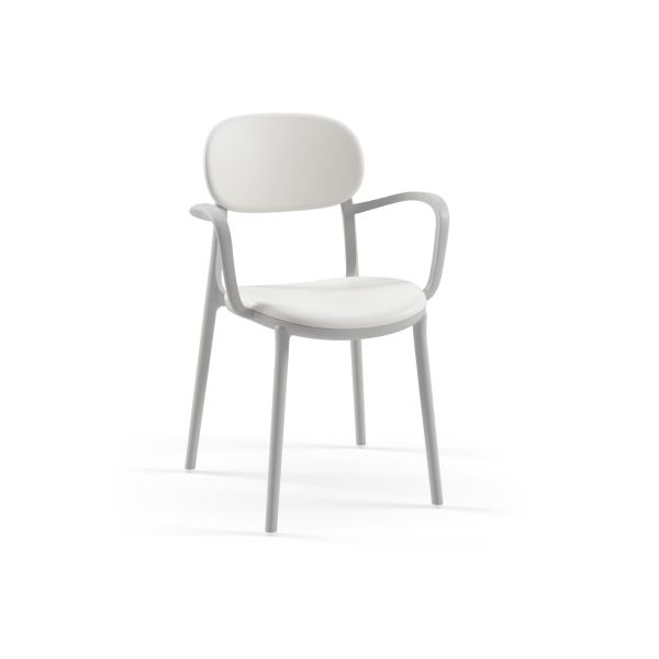 Dış Mekan Bahçe Masa Sandalye Takımı 2 Kişilik 70x70 cm Sabit Masa Soğuk Gri Kollu Sandalye Seti