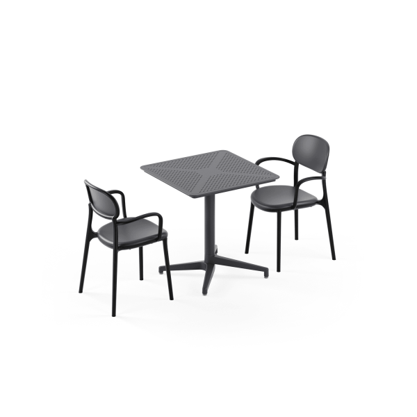 Antrasit Dış Mekan Bahçe Masa Sandalye Takımı 2 Kişilik | 70x70 cm Sabit Masa | Mutfak, Balkon, Cafe, Otel ve Restaurant İçin Dayanıklı Masa Sandalye Seti