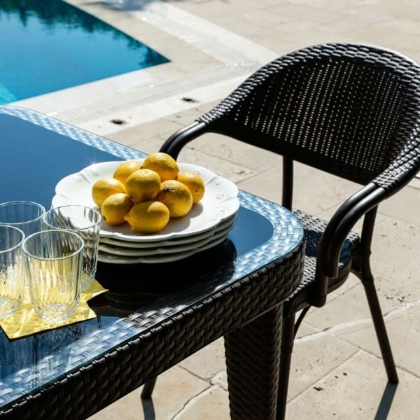 Plastik Bahçe Masası 90x90 cm Siyah Rattan Görünümlü