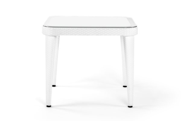 Beyaz Bahçe Masası 90x90 cm Plastik Rattan Görünümlü
