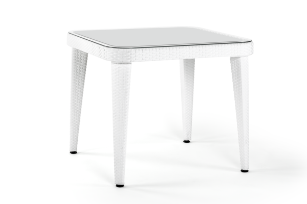 Beyaz Bahçe Masası 90x90 cm Plastik Rattan Görünümlü