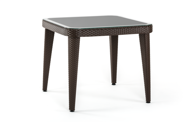 Bahçe Masası 90x90 Plastik Rattan Desenli Camlı Wenge