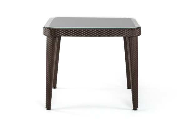 Bahçe Masası 90x90 Plastik Rattan Desenli Camlı Wenge
