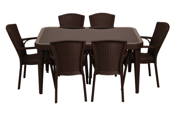 Wenge 6 Kişilik 90x150 Bahçe Masa Sandalye Takımı Plastik