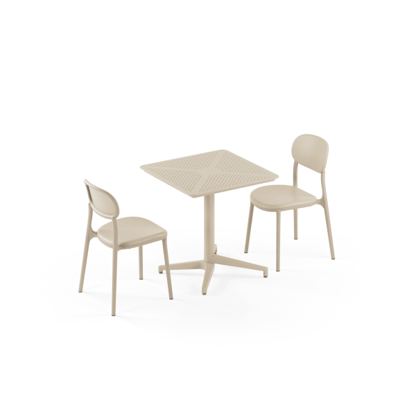 Bej 2 Kişilik Paslanmaz Bahçe Masa Sandalye Takımı 70x70 cm