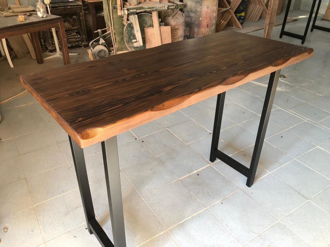 Ceviz Renk Ahşap Kütük Bar Masası 70x160