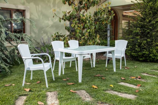 Beyaz 4 Kişilik 90x150 Bahçe Masa Sandalye Takımı