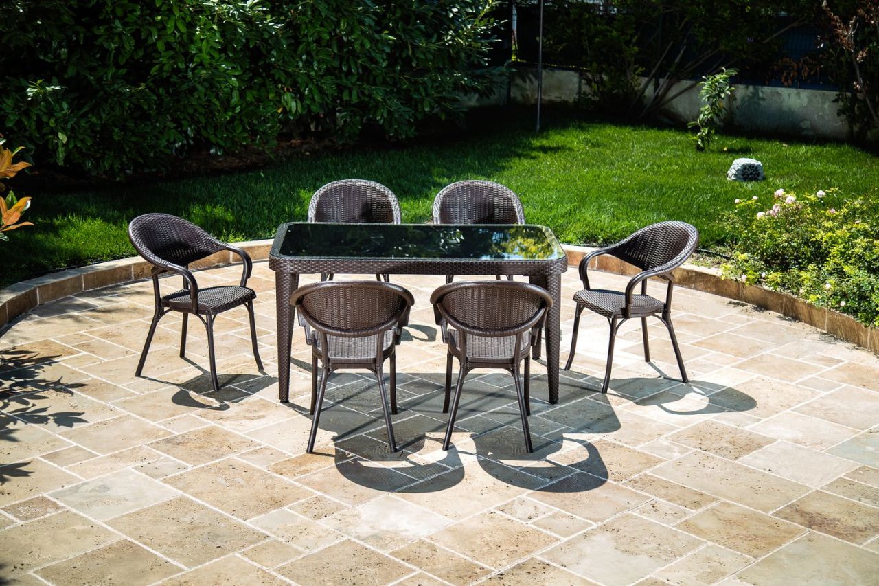 90x150 Wenge Bahçe Masa Sandalye Takımı 6 Kişilik