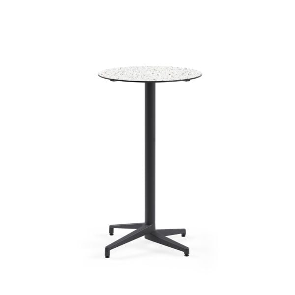 Compact Paslanmaz Bar Masası – Terrazzo Mermer Desenli Laminat, Antrasit Gri Ayak, 70 cm Yuvarlak, Dış Mekan Bahçe ve Kafe İçin Dayanıklı