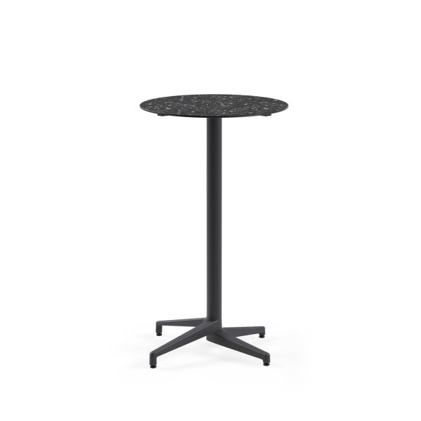 Compact Paslanmaz Cafe Bar Masası - Yuvarlak 70 cm Çap, Terrazzo Mermer Desenli Laminat, Dış Mekan & İç Mekan Kullanımı, Antrasit Gri Ayaklı