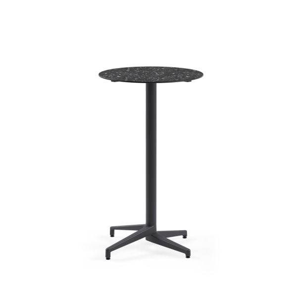 Compact Paslanmaz Cafe Bar Masası - Yuvarlak 70 cm Çap, Terrazzo Mermer Desenli Laminat, Dış Mekan & İç Mekan Kullanımı, Antrasit Gri Ayaklı