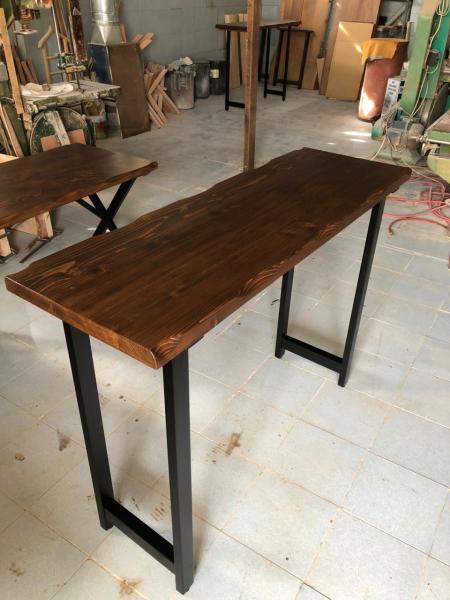 Doğal Göknar Kütük Bar Masası Ceviz Renk 60x140 cm