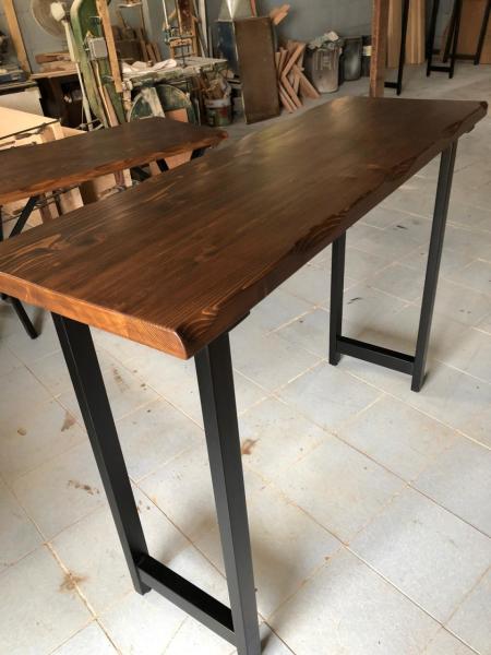 Doğal Göknar Kütük Bar Masası Ceviz Renk 60x140 cm