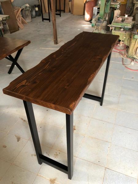 Doğal Göknar Kütük Bar Masası Ceviz Renk 60x140 cm