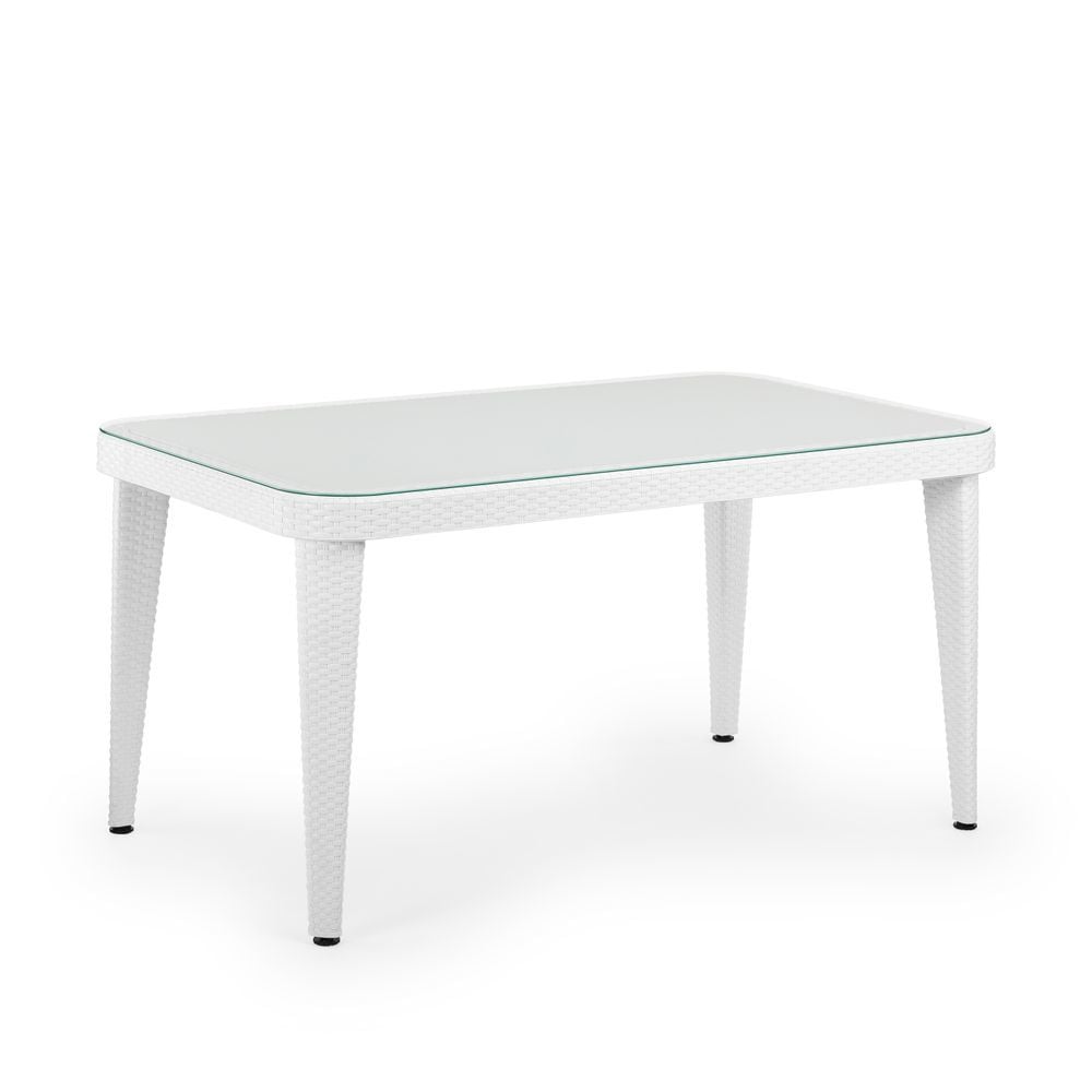 Beyaz 90x150 Temperli Camlı Dış Mekan Bahçe Masası