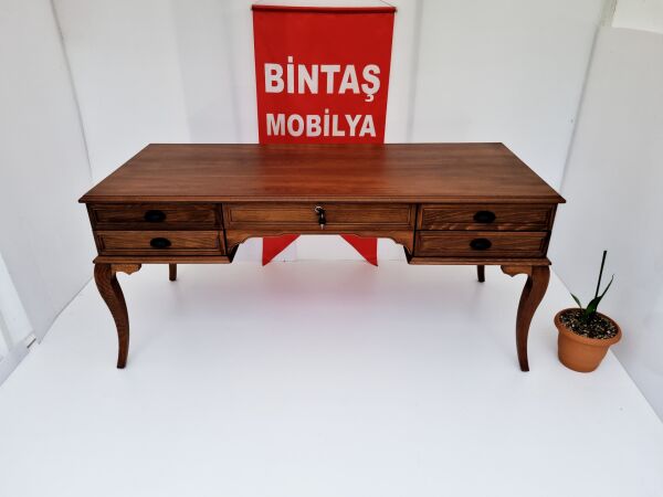 Kayın Ağacı Ahşap Ceviz Ofis Çalışma Masası 160x78 cm