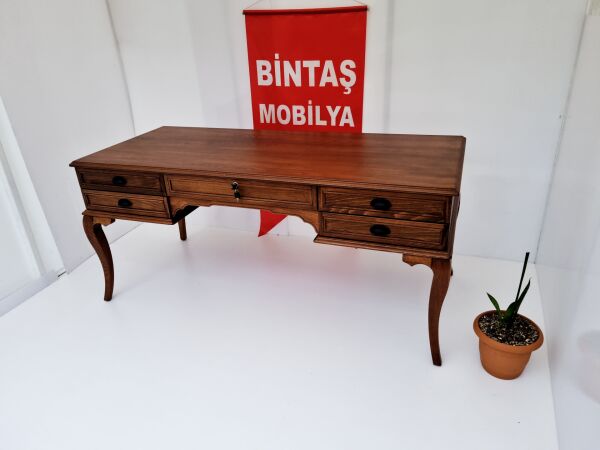 Kayın Ağacı Ahşap Ceviz Ofis Çalışma Masası 160x78 cm