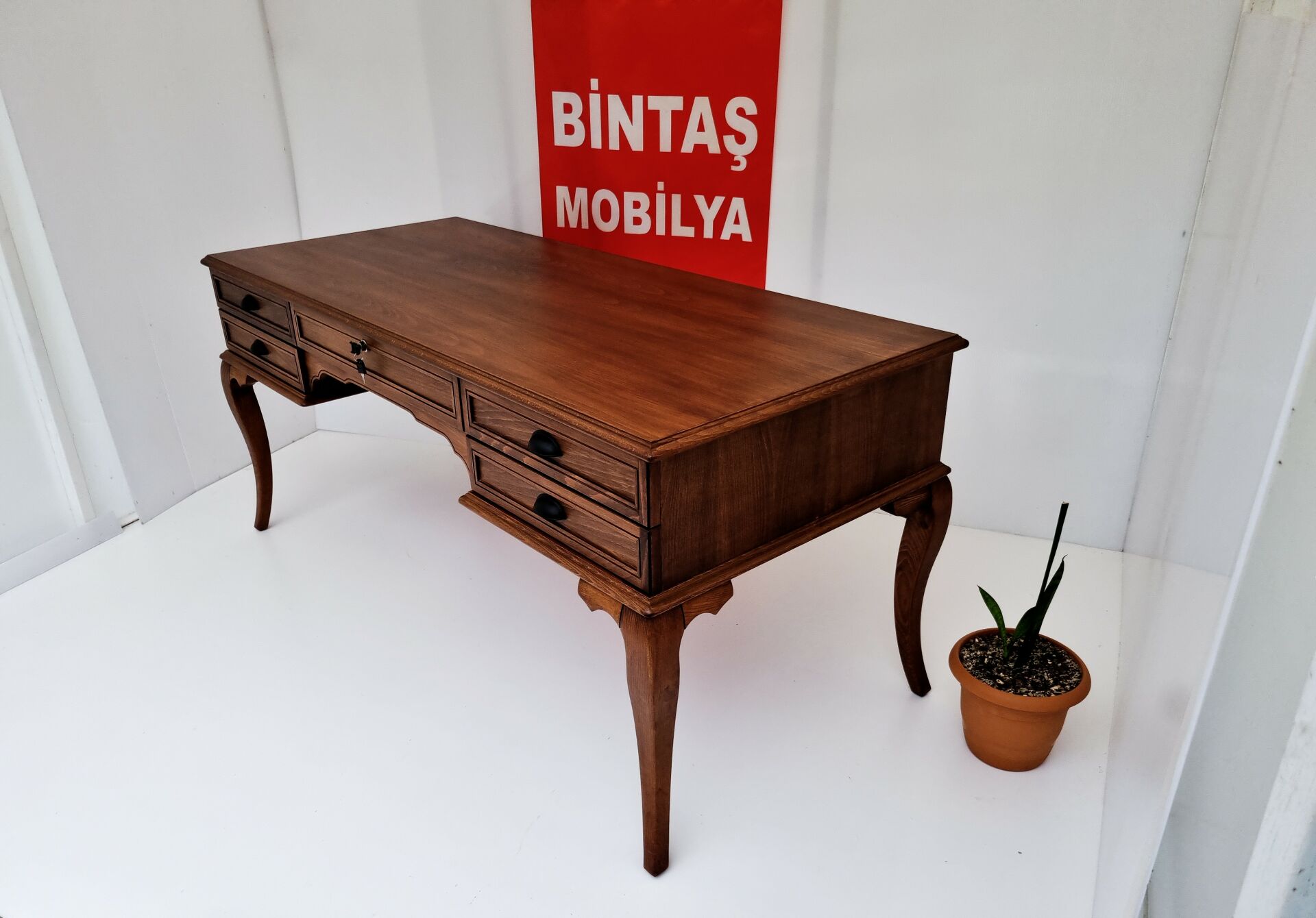 Kayın Ağacı Ahşap Ceviz Ofis Çalışma Masası 160x78 cm