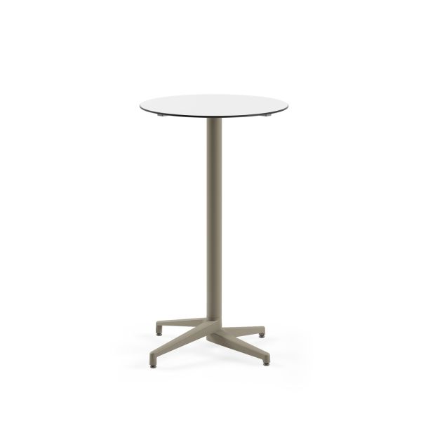 Compact Paslanmaz Bistro Bar Masası - 70 cm Yuvarlak Beyaz Laminat Üst Tabla, Dış Mekan ve İç Mekan Kullanımı, Organizasyon ve Kokteyl Bar Masası