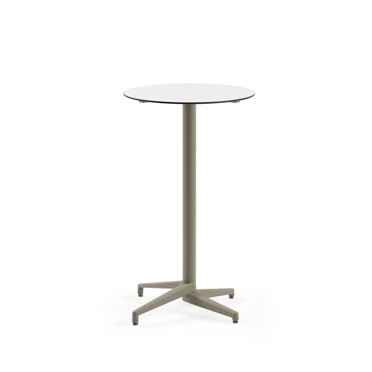 Compact Paslanmaz Bistro Cafe Bar Masası - Beyaz Mermer Desenli Laminat, Yuvarlak, Dış Mekan & İç Mekan Kullanımı, Vizon Renk Ayaklı, 70 cm Çap