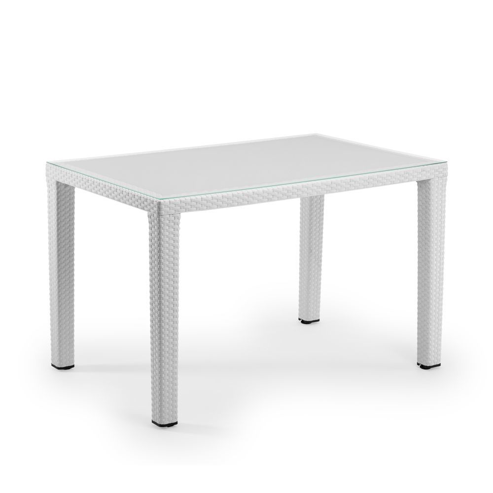 Beyaz 120x80 Bahçe Masası Temperli Camlı Dış Mekan Dayanıklı
