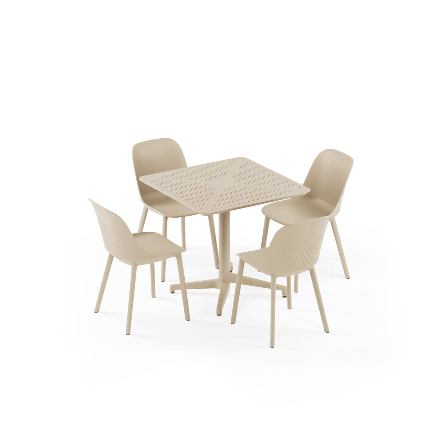 Bej Katlanabilir 4 Kişilik Bahçe Masa Sandalye Takımı 80x80 | Dış Mekan, Otel, Cafe, Balkon Kullanımı İçin