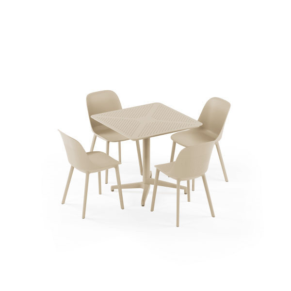Bej Katlanabilir 4 Kişilik Bahçe Masa Sandalye Takımı 80x80 | Dış Mekan, Otel, Cafe, Balkon Kullanımı İçin