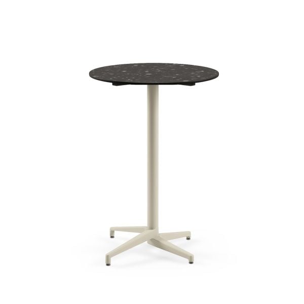 Compact Paslanmaz Bistro Otel Bar Masası – 77 cm Yuvarlak, Terrazzo Mermer Desenli Laminat, Dış Mekan ve İç Mekan Kullanımı İçin Dayanıklı