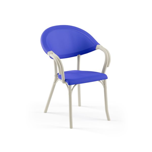 Bej Gövde Koyu Mavi Fileli Dış Mekan Bahçe Sandalyesi